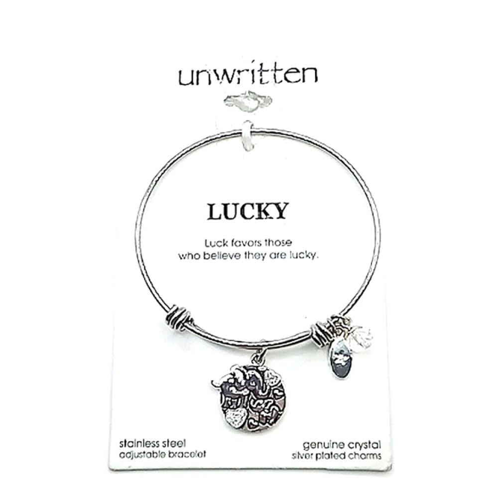 Womens unwritten "Lucky" Silver Tone, Rhinestones And Bead Expanding Bracelet